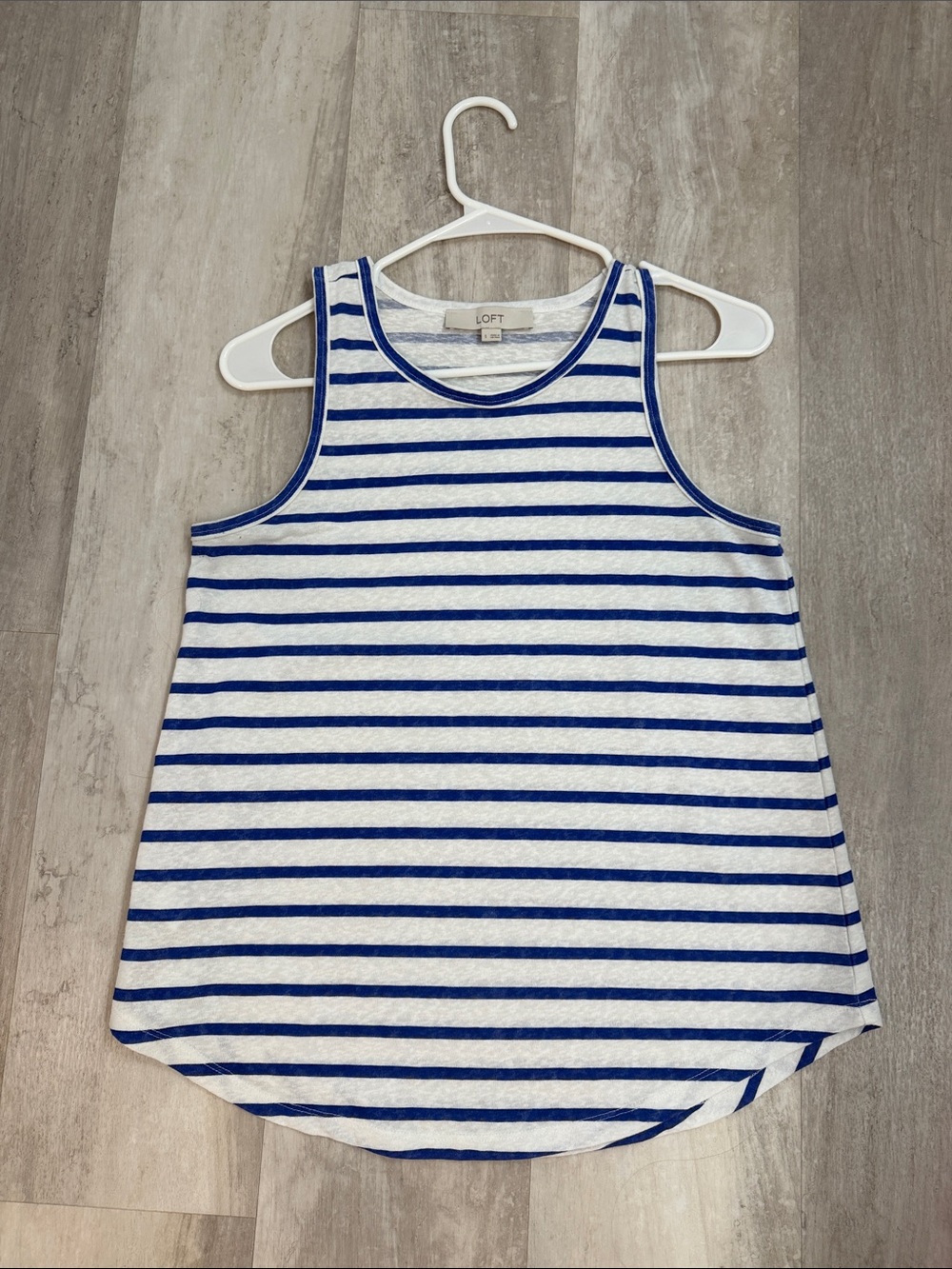 LOFT White Tank Top with Royal Blue Stripes